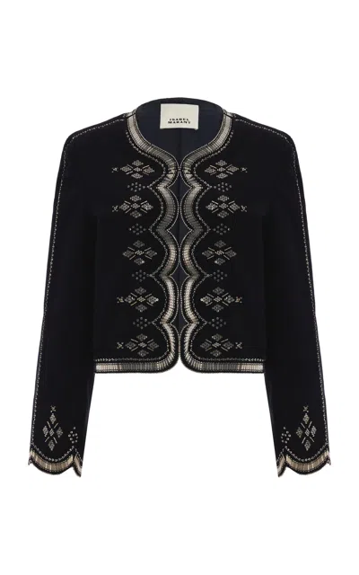 Isabel Marant Hady Embroidered Velvet Jacket In Black