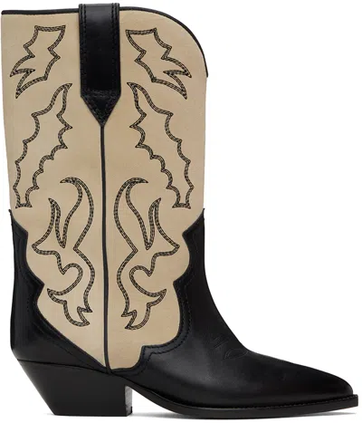 Isabel Marant Black & Beige Duerto Suede Cowboy Boots In Bkec Black/ecru
