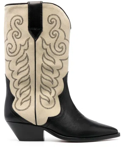 Isabel Marant Black And Beige Suede Western Boots In Mixed Colours