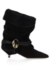 Isabel Marant Edrika Leather-trimmed Embellished Gathered Suede Ankle Boots In Black