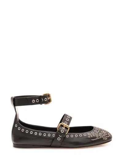 Isabel Marant Black Ankle Strap Ballet Flats In Multi