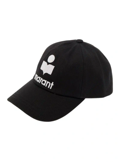 Isabel Marant Black Baseball Cap With Contrasting Logo Embroidery In Cotton