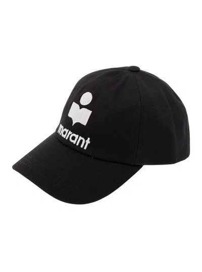 Isabel Marant Black Baseball Cap With Contrasting Logo Embroidery In Cotton Woman