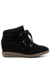 Isabel Marant Bobby Suede Calfskin Leather Wedge Sneakers In Black