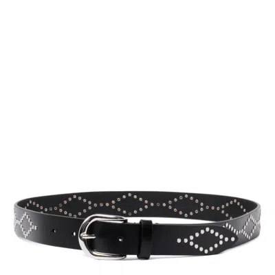 Isabel Marant Black Leather Belt With Silver Stud Detailing In Brown