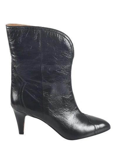 Isabel Marant Black Calf Leather Crinkled Boots