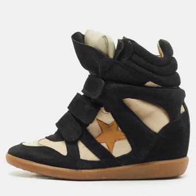 Pre-owned Isabel Marant Black Canvas And Suede Bekett Wedge Sneakers Size 38