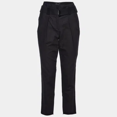Isabel Marant Black Cotton Belt Detail Tapered Trousers