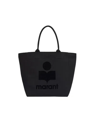 Isabel Marant Black Cotton Flocked Logo Minimalist Tote Bag