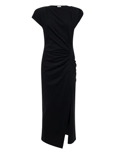 Isabel Marant Nadela Draped Midi Dress With Ruched Detail In Black