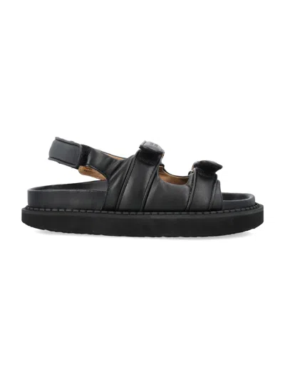 Isabel Marant Black Cotton Sandals With Velcro Straps And Thick Sole For Women