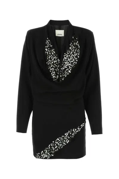 ISABEL MARANT BLACK CREPE LAZELI MINI DRESS