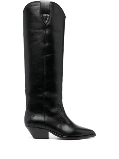 ISABEL MARANT BLACK DENVEE 40 LEATHER BOOTS,BT0001FAA3A03S20855873