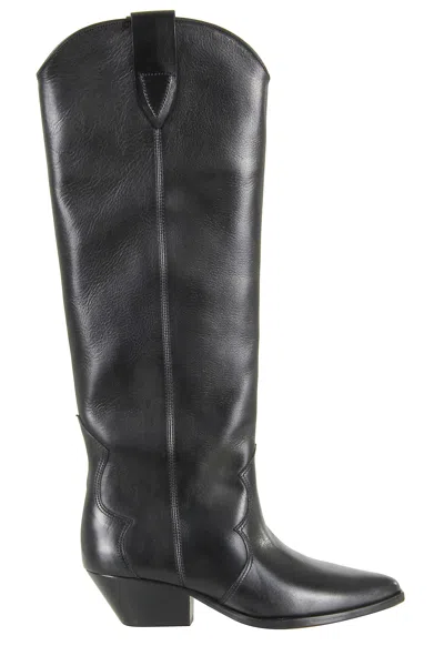 Isabel Marant Black Denvee Gz Pointed-toe Cuban Heel Leather Boots