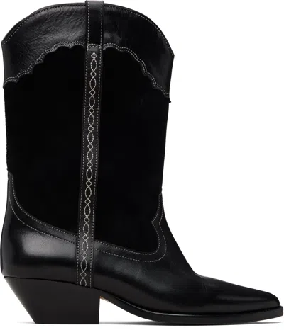 Isabel Marant Duerto Embroidered Suede And Leather Ankle Boots In Black