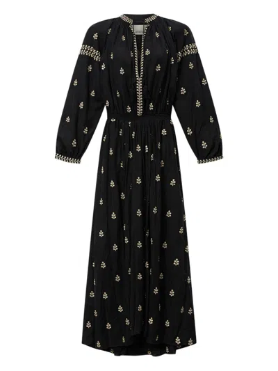 Isabel Marant Black Embroidered Band Collar Maxi Dress