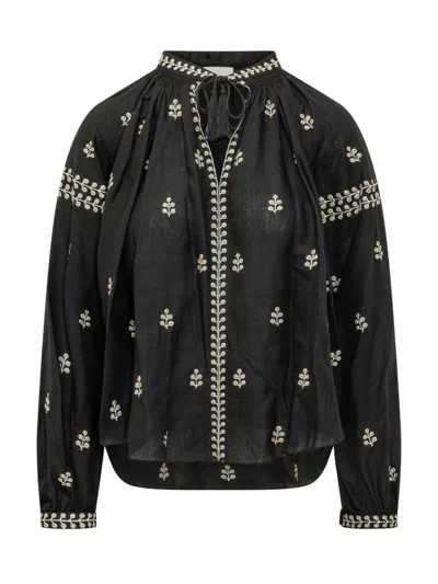 Isabel Marant Black Embroidered Band Collar Top