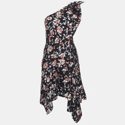 Pre-owned Isabel Marant Black Floral Detailed Silk Blend Short Dress S