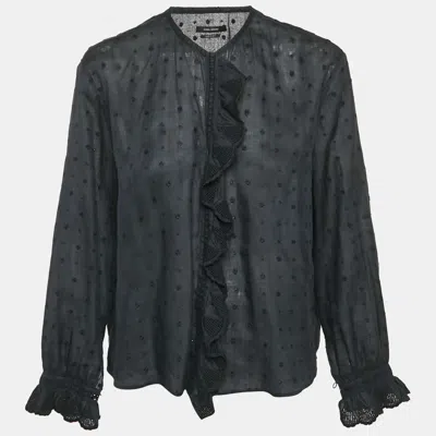 Isabel Marant Black Floral Embroidered Ramie Blouse