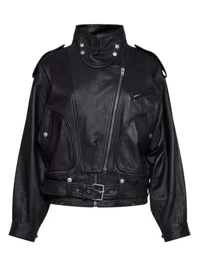 Isabel Marant Black Lambskin Farza Biker Jacket