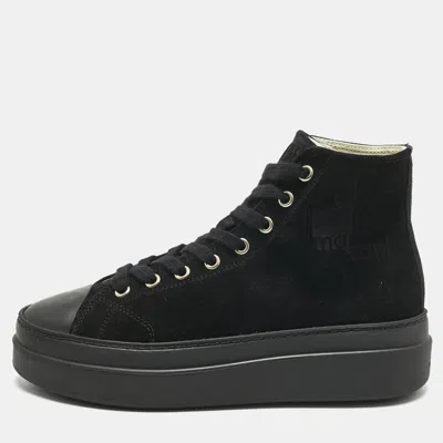 Pre-owned Isabel Marant Black Leather And Suede Austen High Top Sneakers Size 37
