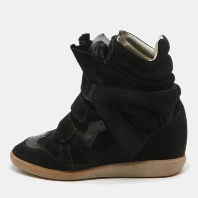 Pre-owned Isabel Marant Black Leather And Suede Over Basket Wedge High Top Trainers Size 39