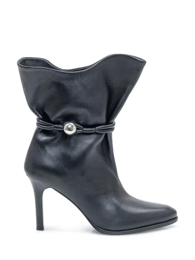 ISABEL MARANT WOMEN BLACK LEATHER ANKLE BOOTS, 4.5 LUXURY BOOTS FOR WOMEN DARVEYS