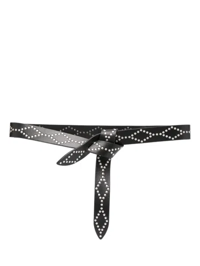 Isabel Marant Black Leather Belt With Decorative Silver Studs In Black