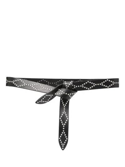ISABEL MARANT BLACK LEATHER BELT WITH DECORATIVE SILVER STUDS