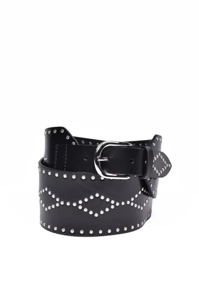Isabel Marant Black Leather Belt With Decorative Silver Studs In Purple