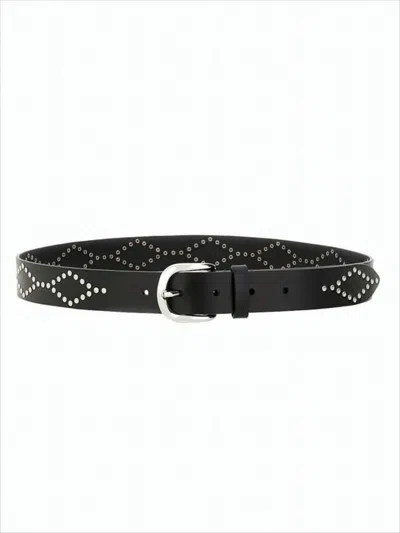 ISABEL MARANT BLACK LEATHER BELT WITH SILVER STUD DETAILING