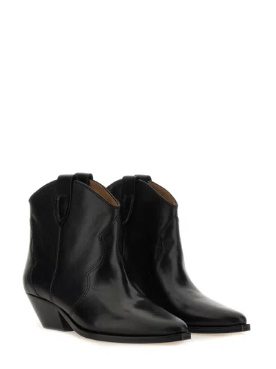 Isabel Marant Dewina Black Slip-on Ankle Boots With Low Block Heel In Leather Woman