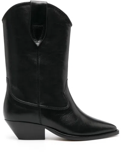 ISABEL MARANT WOMEN BLACK LEATHER BOOTS, 3.5 LUXURY BOOTS FOR WOMEN DARVEYS