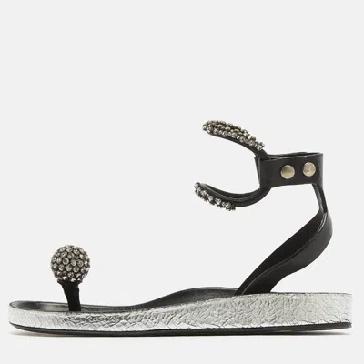 Pre-owned Isabel Marant Black Leather Crystal Embellished Ecly Sandals Size 40