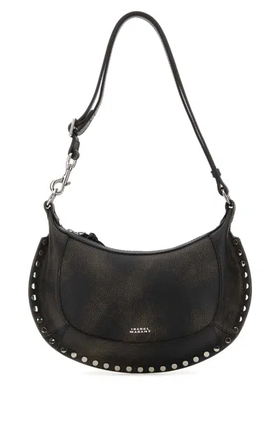 ISABEL MARANT BLACK LEATHER OSKAN MOON SHOULDER BAG