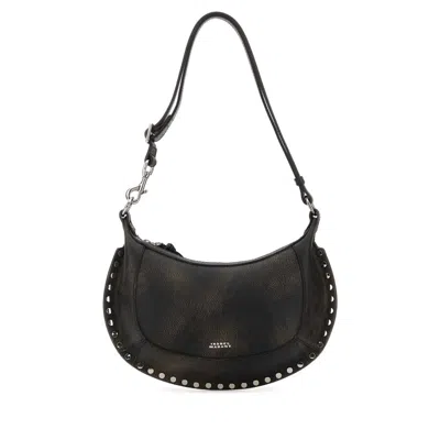 Isabel Marant Black Leather Oskan Moon Shoulder Bag In Brown