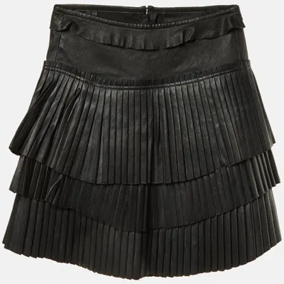 Isabel Marant Black Leather Pleated Tiered Mini Skirt