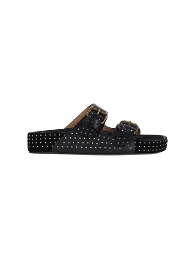 Isabel Marant Black Leather Stud Detail Sandals