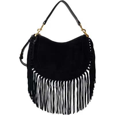 Isabel Marant Black Oskan Soft Zip Fringes Bag