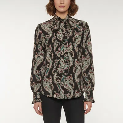 Pre-owned Isabel Marant Black Paisley Print Silk Ruffled Venessa Top M