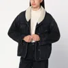Isabel Marant Black Pimia Jacket In Denim And Faux Fur In Black