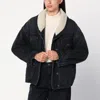 Isabel Marant Black Pimia Jacket In Denim And Faux Fur