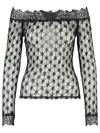 Isabel Marant Sheer Lace Off-shoulder Knit Sweater In Multi