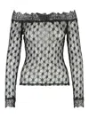 Isabel Marant Sheer Lace Off-shoulder Knit Sweater In Black