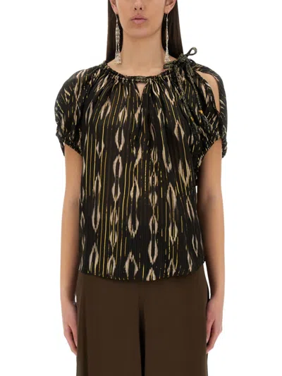 Isabel Marant Black Printed Round Neck Top In Multi