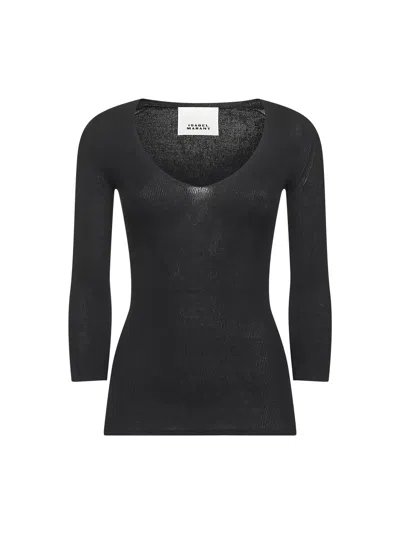 ISABEL MARANT BLACK RIBBED CREPE KNIT FELICIA TOP