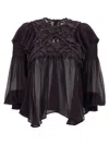 Isabel Marant 'puff Sleeves' Sheer Lace Top With Floral Embroidery In Black