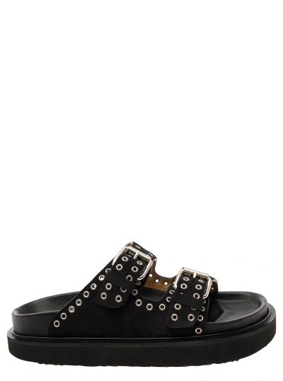 Isabel Marant Black Sandals With Studs And Double Buckle Strap In Leather Woman