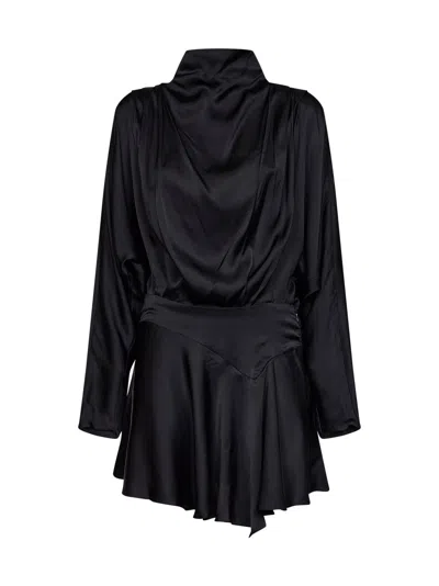 Isabel Marant Black Satin Neline Draped Mini Dress