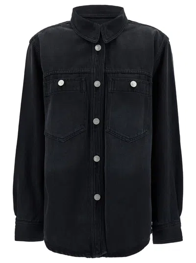 ISABEL MARANT BLACK SHIRT WITH BRANDED BUTTONS IN DENIM WOMAN